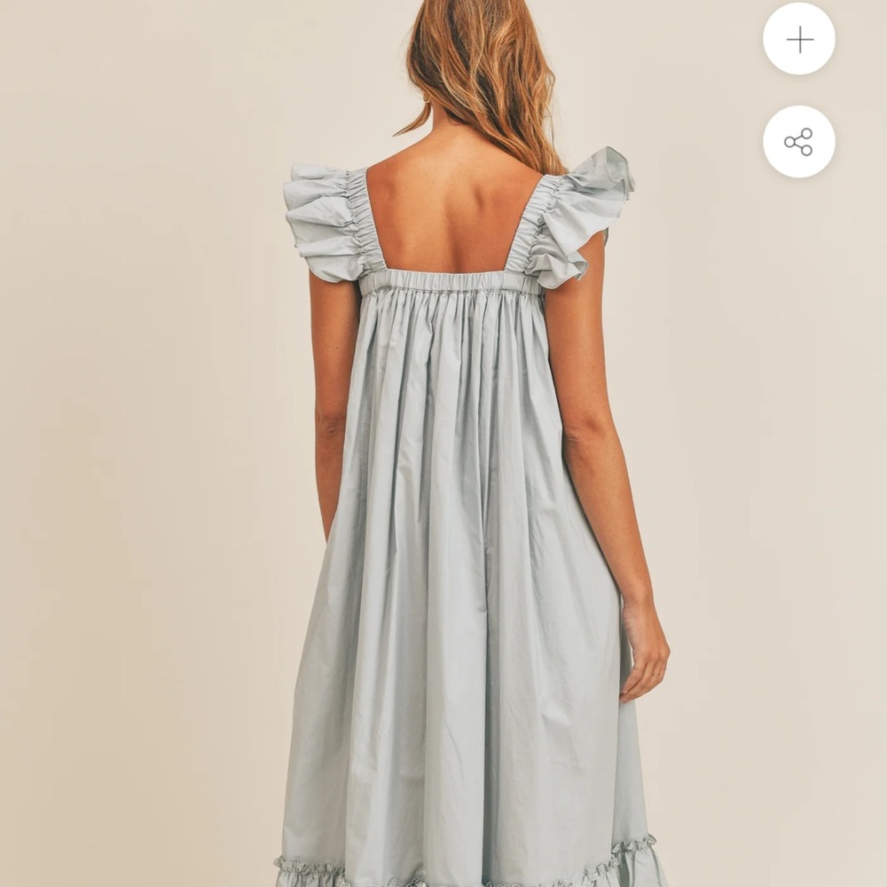 Elegant Light Blue Ruffle Sleeve Dress - Picture 2 of 5